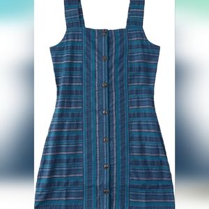 Roxy Women's Sweeter Dreams Pure Cotton Short Dress Teal/Navy Stripes Large